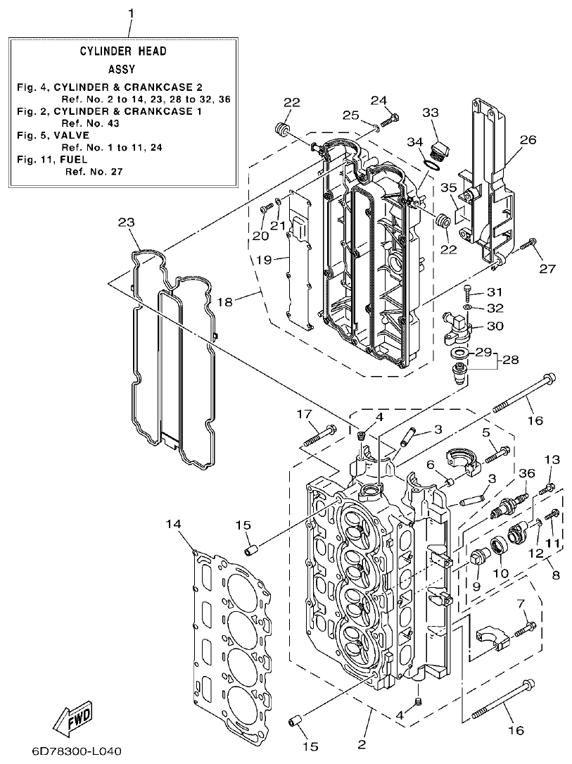 Yamaha F80BET, F100DET CYLINDER & CRANKCASE 2 parts diagram